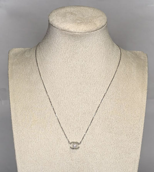 Silver Chain Necklace with Pearl Evil Eye Pendant