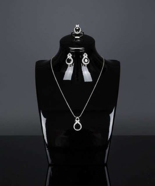 Simple Fashion Three Luxurious Zircon Jewelry Set(Black)