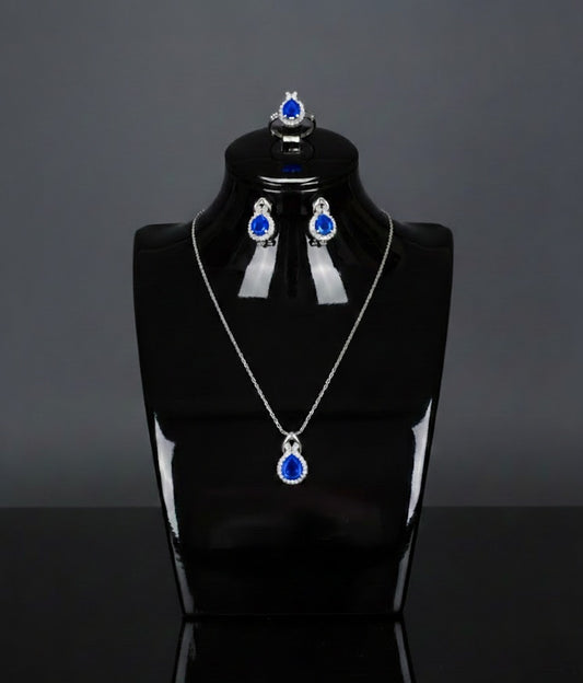Simple Fashion Three Luxurious Zircon Jewelry Set(Dark Blue)