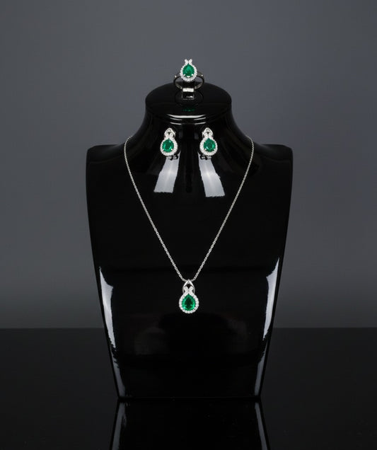 Simple Fashion Three Luxurious Zircon Jewelry Set(Emerald)