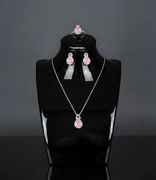 Simple Fashion Three Luxurious Zircon Jewelry Set(Pink)