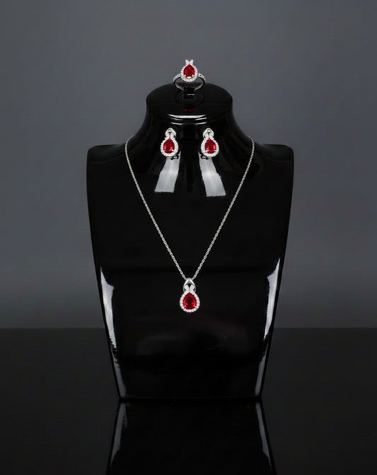 Simple Fashion Three Luxurious Zircon Jewelry Set(Pomegranate Red)