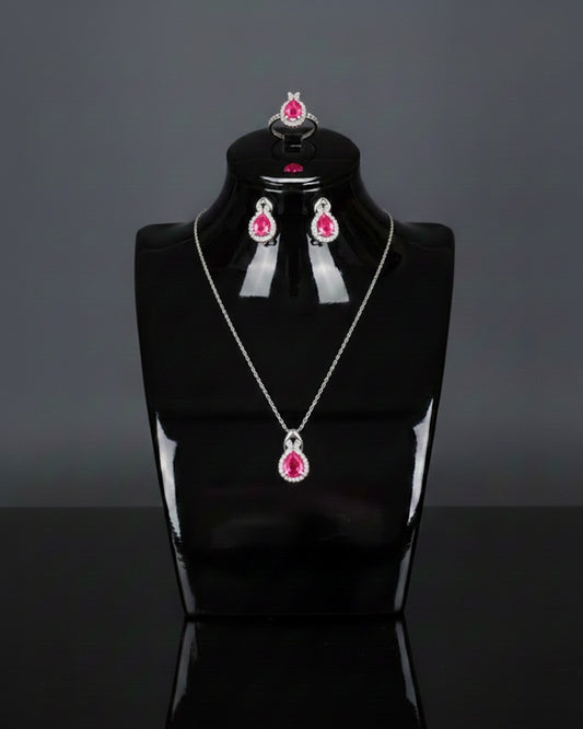 Simple Fashion Three Luxurious Zircon Jewelry Set(Rose Red)