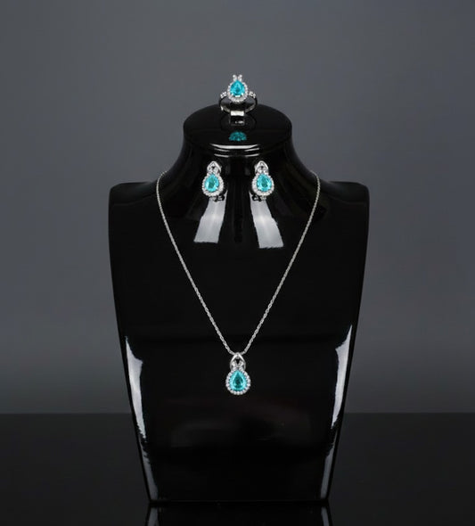 Simple Fashion Three Luxurious Zircon Jewelry Set(Sea Blue)