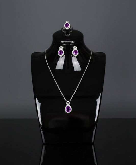 Simple Fashion Three Luxurious Zircon Jewelry Set(Violet)