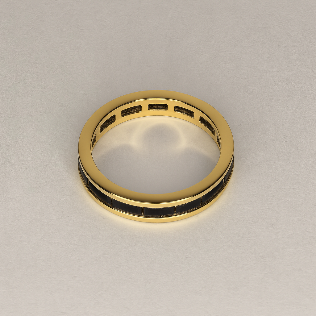 Sleek Channel-Set Band Ring – Gold with Black Detailing