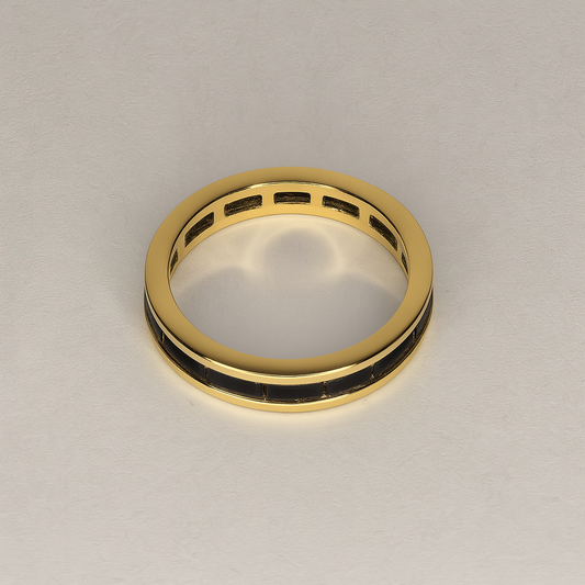 Sleek Channel-Set Band Ring – Gold with Black Detailing