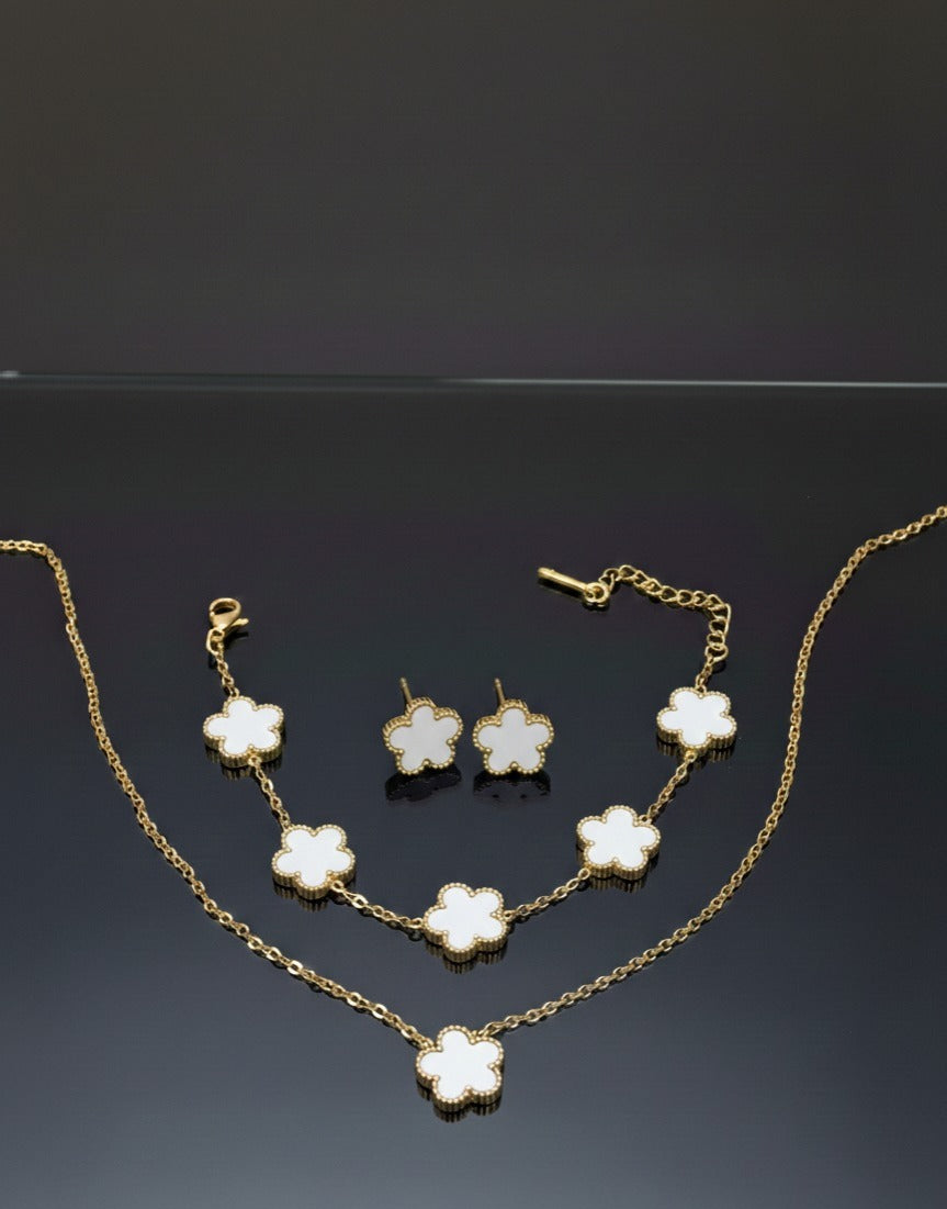 Stainless Steel Acrylic Minimalist Flower Earring Bracelet And Necklace Set