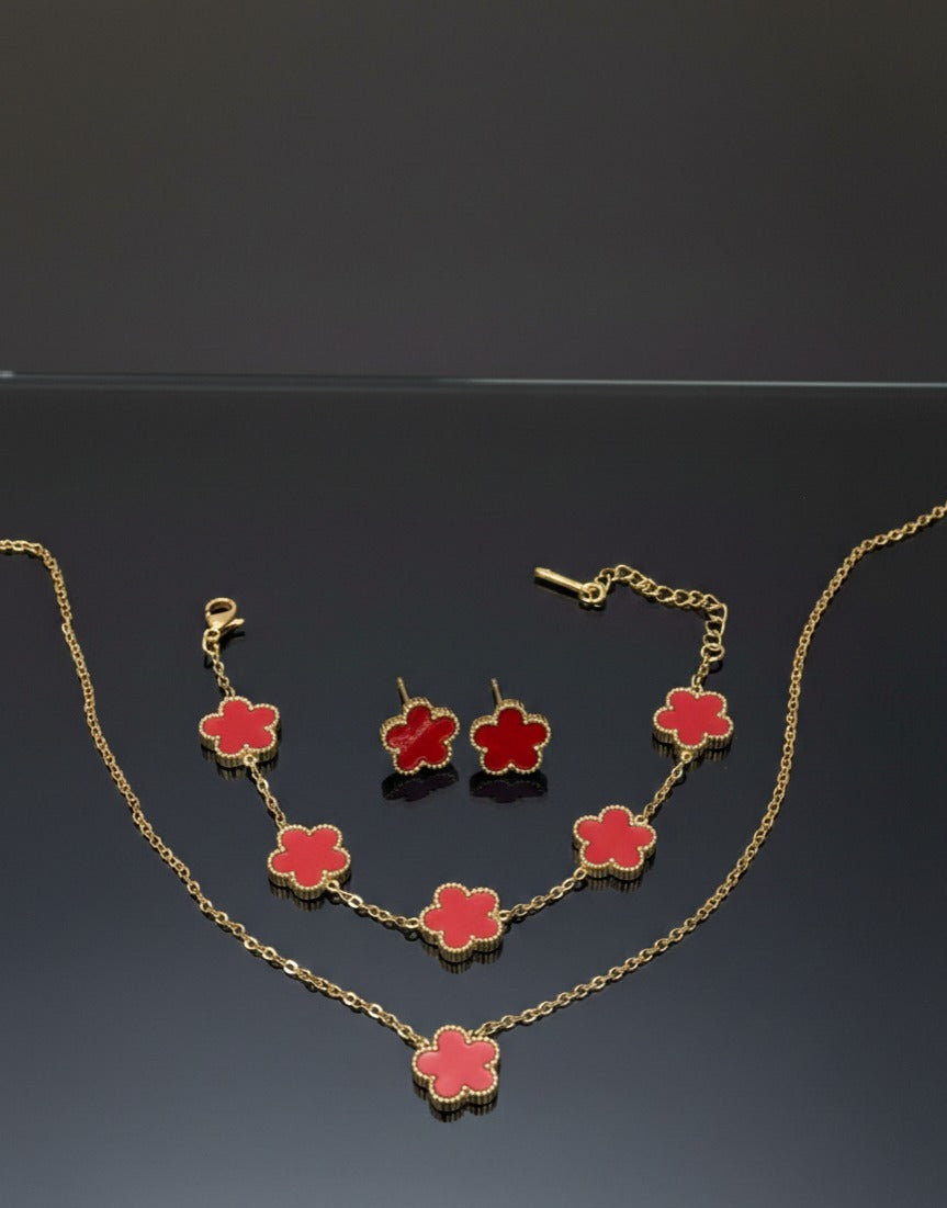 Stainless Steel Acrylic Minimalist Flower Earring Bracelet And Necklace Set