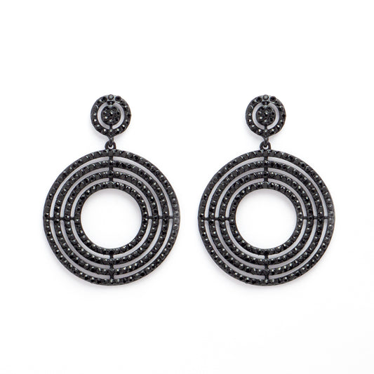 Sterling Silver Round Crystal Earring - Black