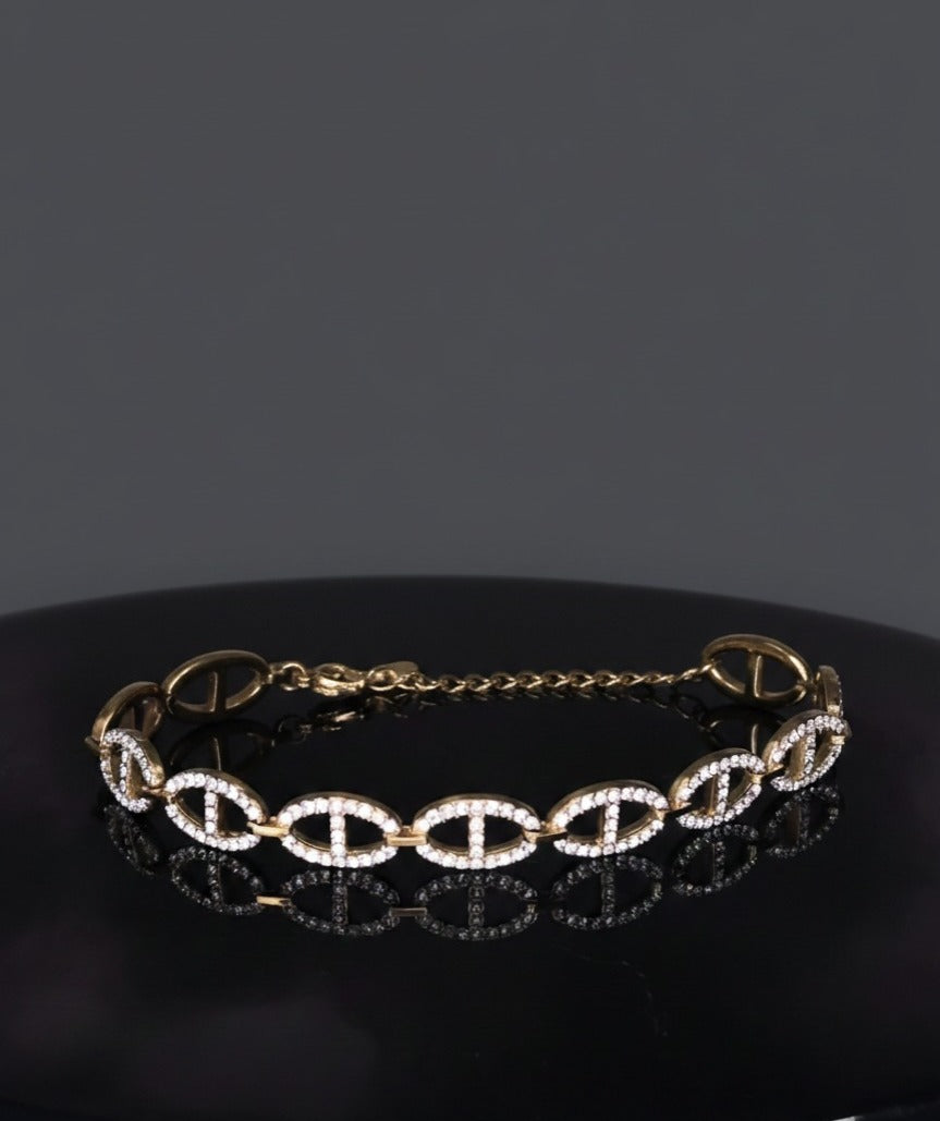 Titanium Steel Cubic Zirconia Geometric Minimalist Link Bracelet(Golden Bracelet)