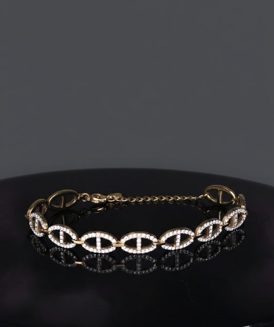 Titanium Steel Cubic Zirconia Geometric Minimalist Link Bracelet(Golden Bracelet)