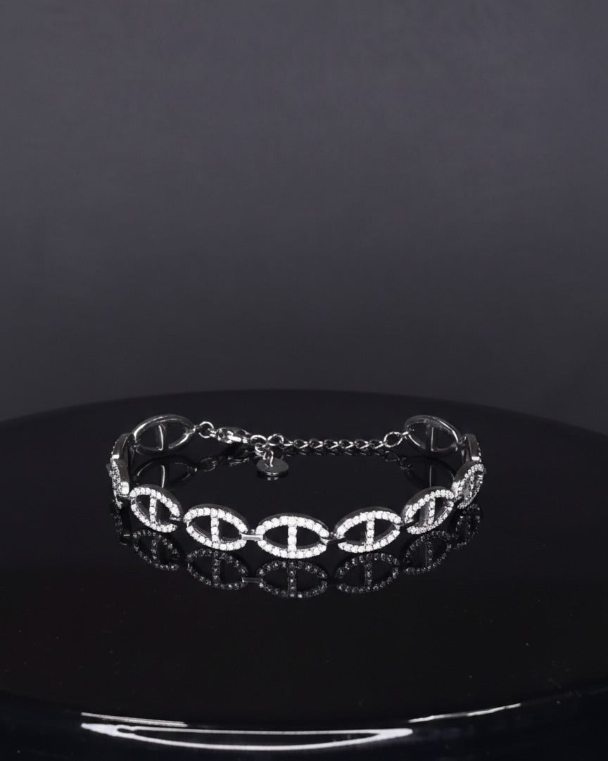 Titanium Steel Cubic Zirconia Geometric Minimalist Link Bracelet(Steel Bracelet)