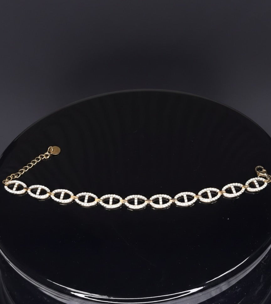 Titanium Steel Cubic Zirconia Geometric Minimalist Link Bracelet(Golden Bracelet)