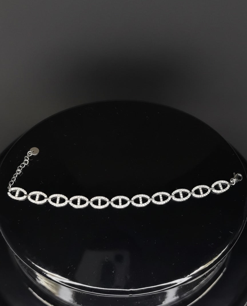 Titanium Steel Cubic Zirconia Geometric Minimalist Link Bracelet(Steel Bracelet)