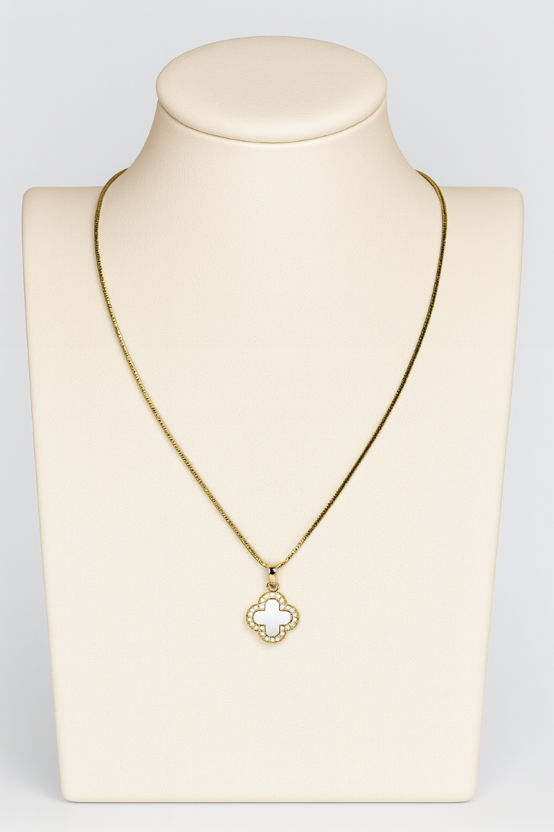 Two-Toned Clover Pendant Necklace with Gold Chain