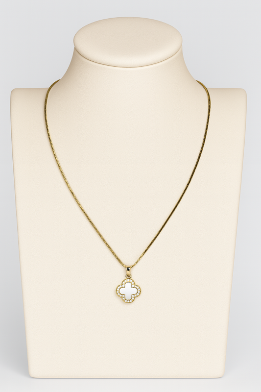 Two-Toned Clover Pendant Necklace with Gold Chain