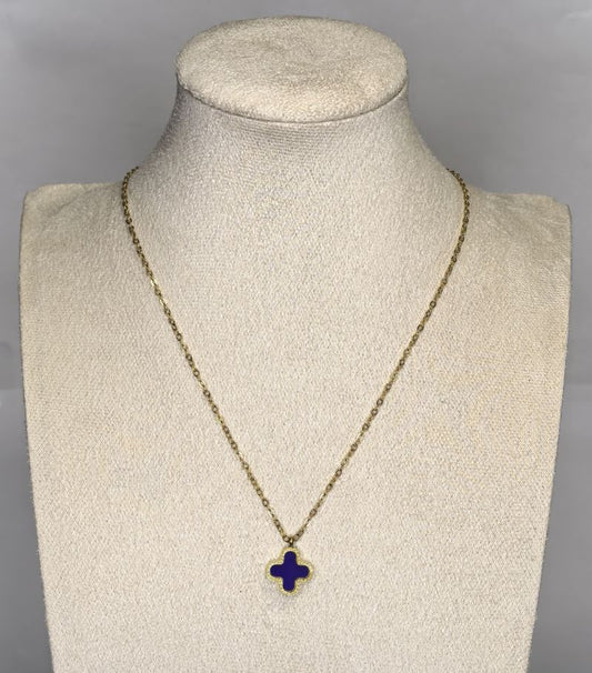 Two-Toned Deep Blue and Black Clover Pendant Necklace