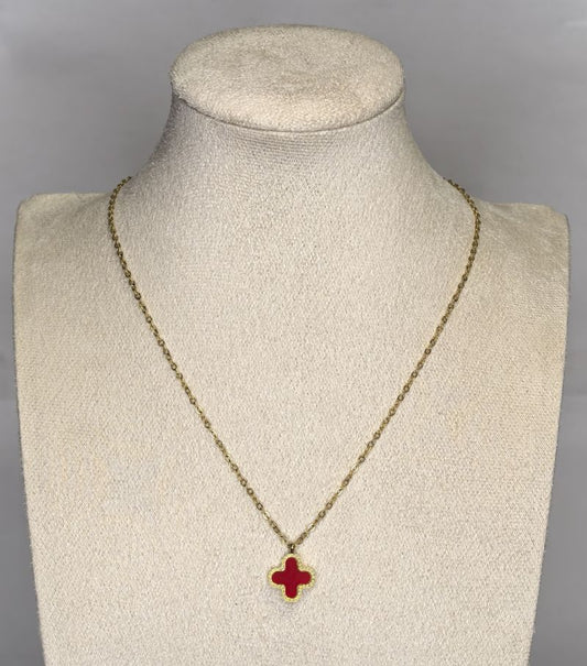 Two-Toned Red and Black Clover Pendant Necklace