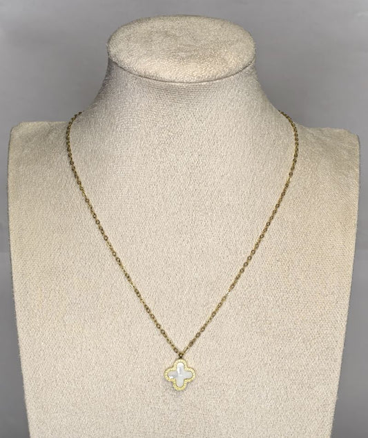 Two-Toned White and Black Clover Pendant Necklace